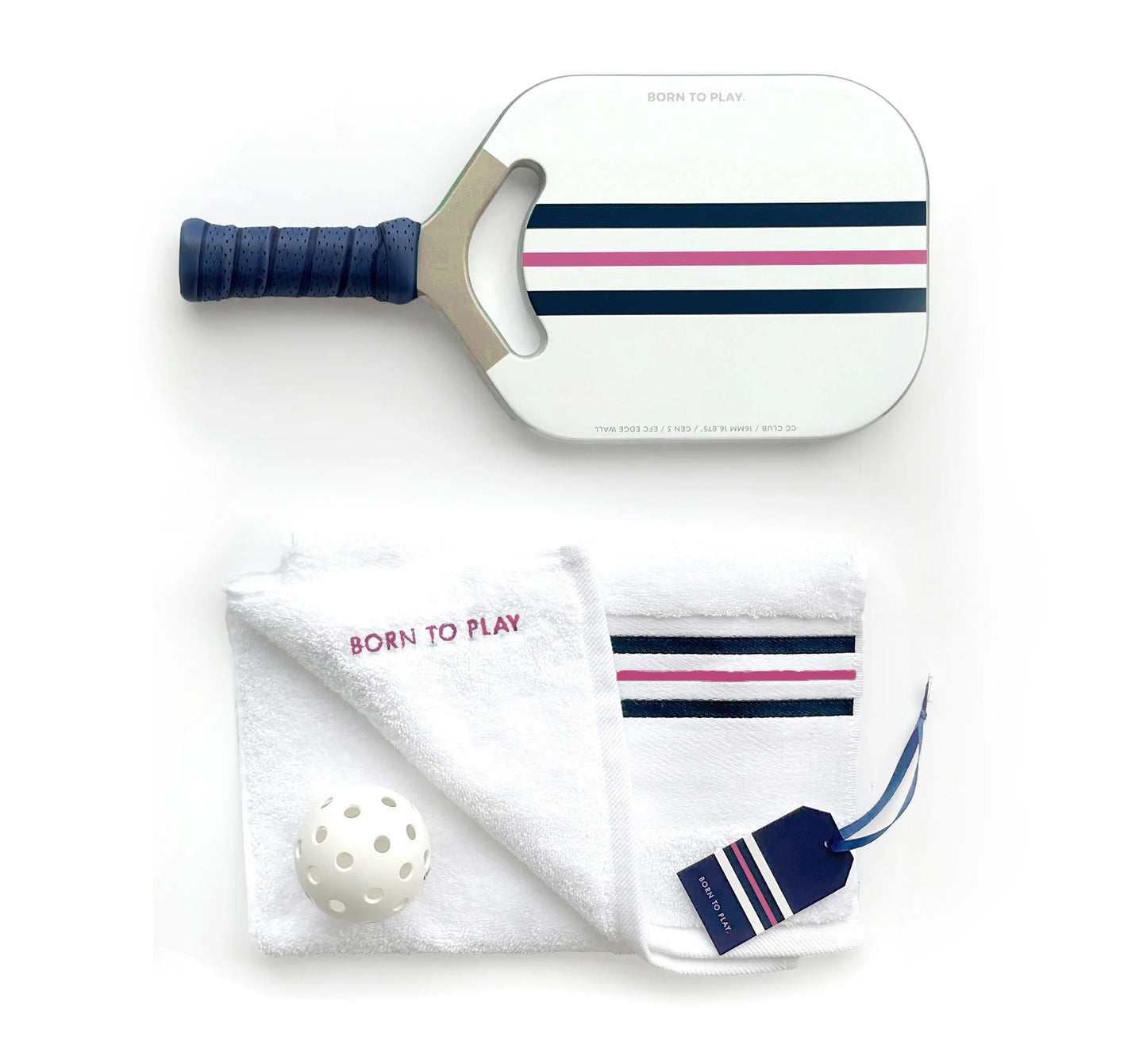 BORN TO PLAY PICKLEBALL PADDLE—PINK, NAVY & GOLD