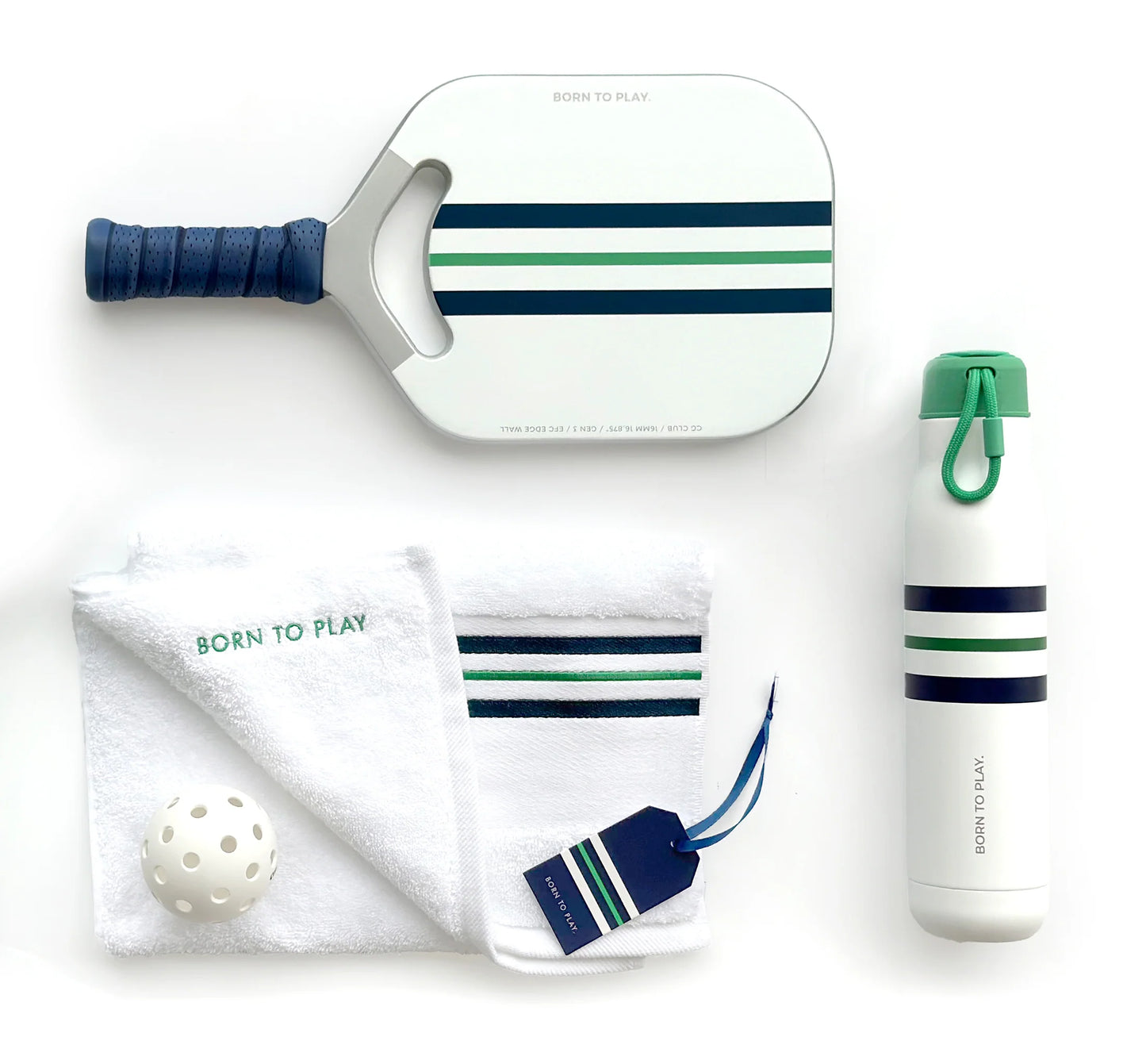 BORN TO PLAY PICKLEBALL PADDLE—GREEN, NAVY & SILVER