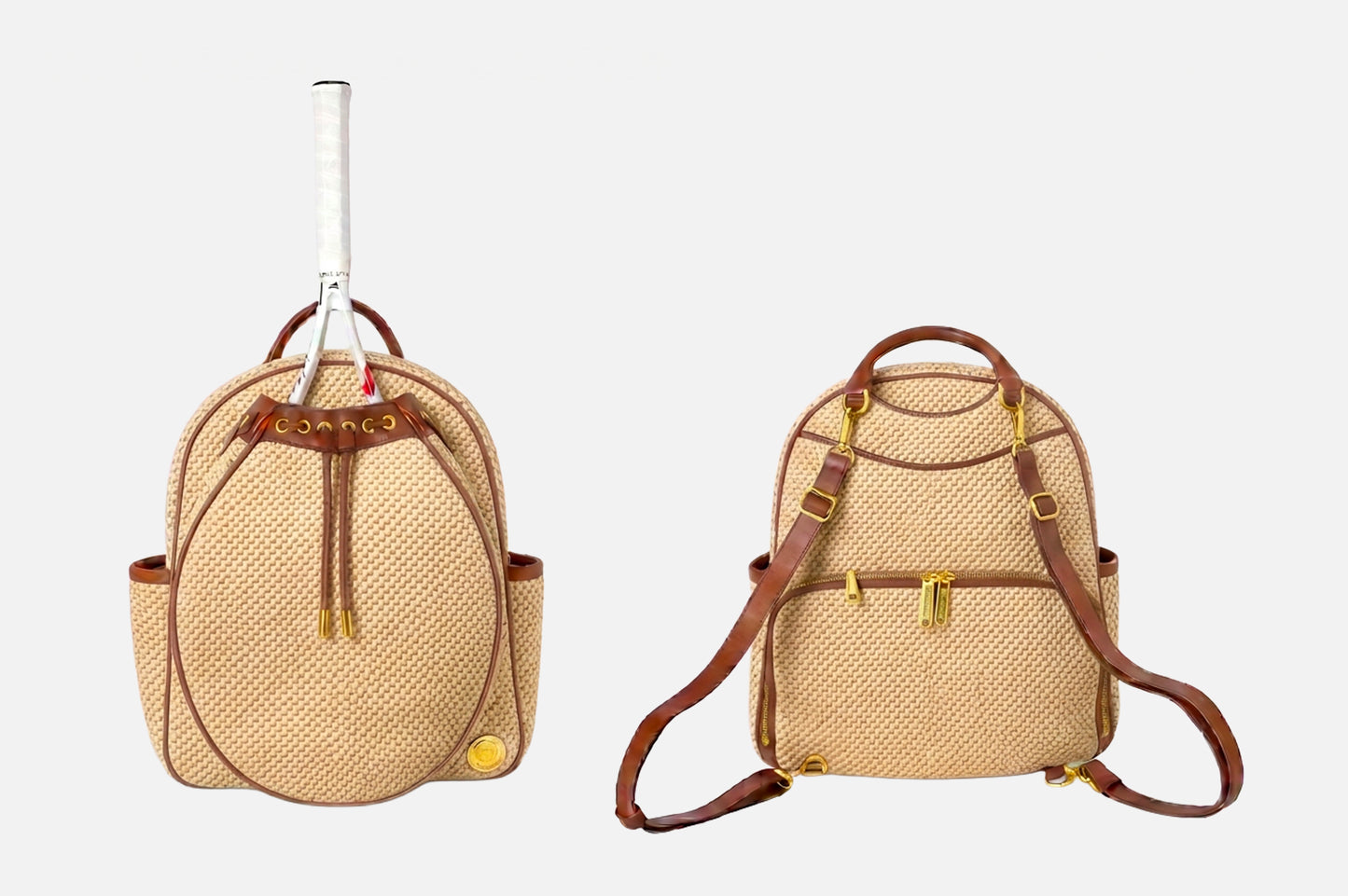 OBSESSED. Raffia Tennis Convertible Backpack (September drop)