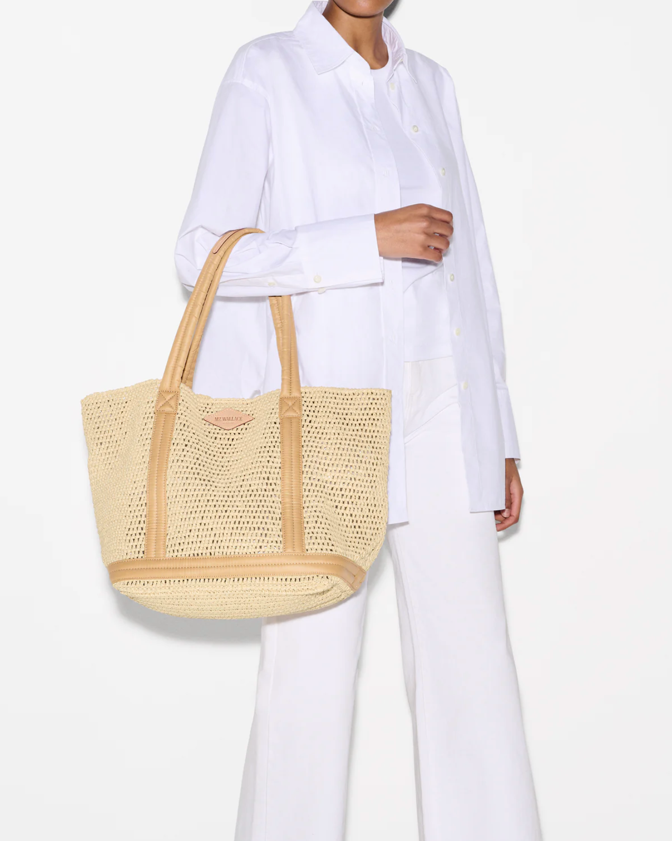 MZ Wallace Crochet/Camel Medium Crochet Tote