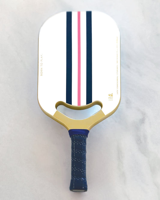 BORN TO PLAY PICKLEBALL PADDLE—PINK, NAVY & GOLD