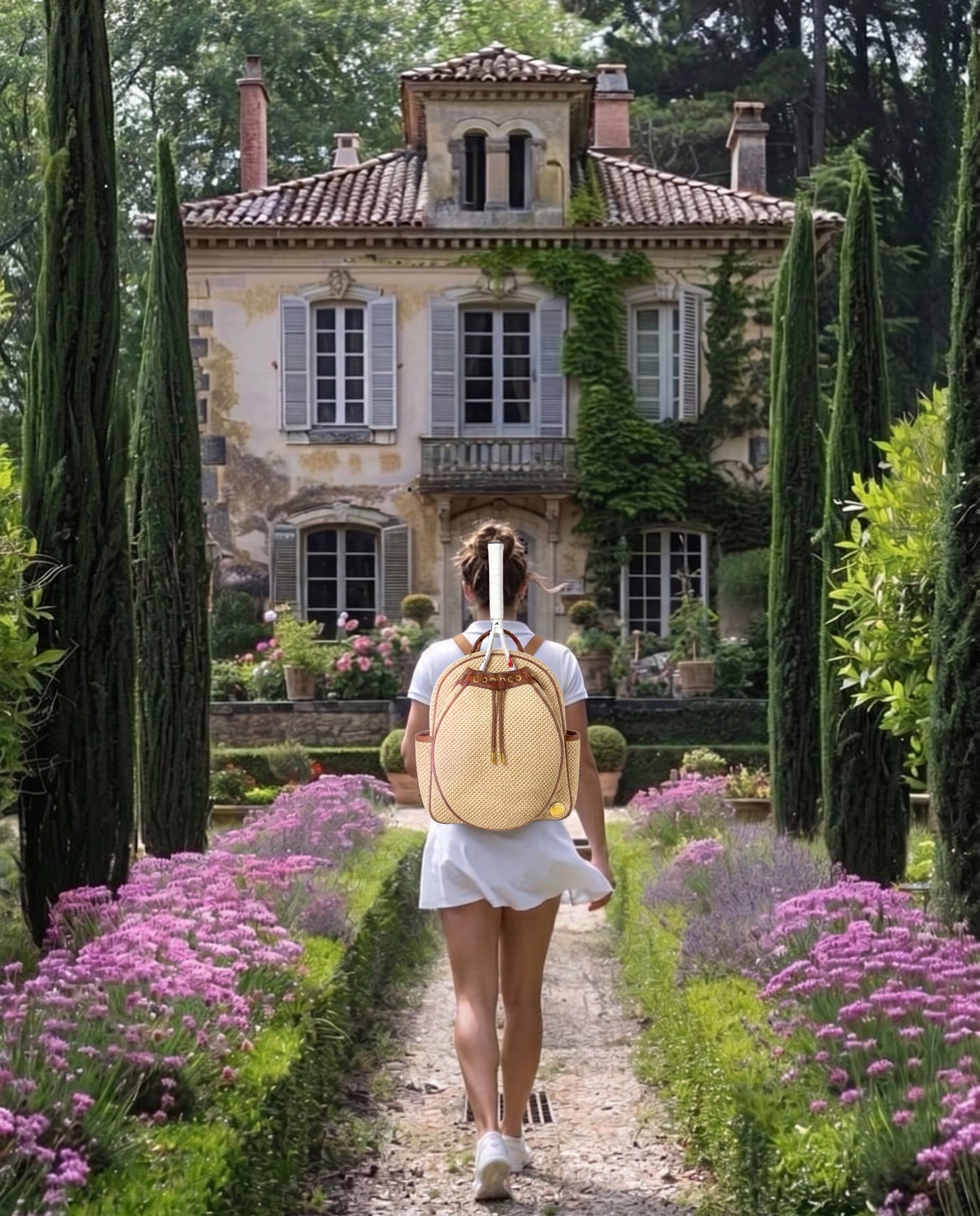 OBSESSED. Raffia Tennis Convertible Backpack (September drop)