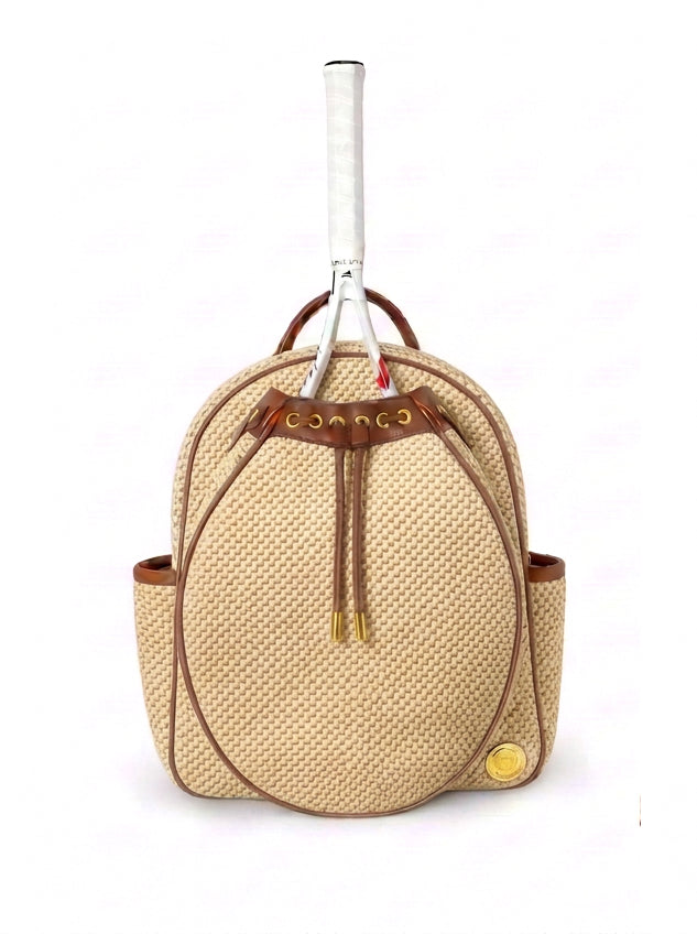 OBSESSED. Raffia Tennis Convertible Backpack (September drop)