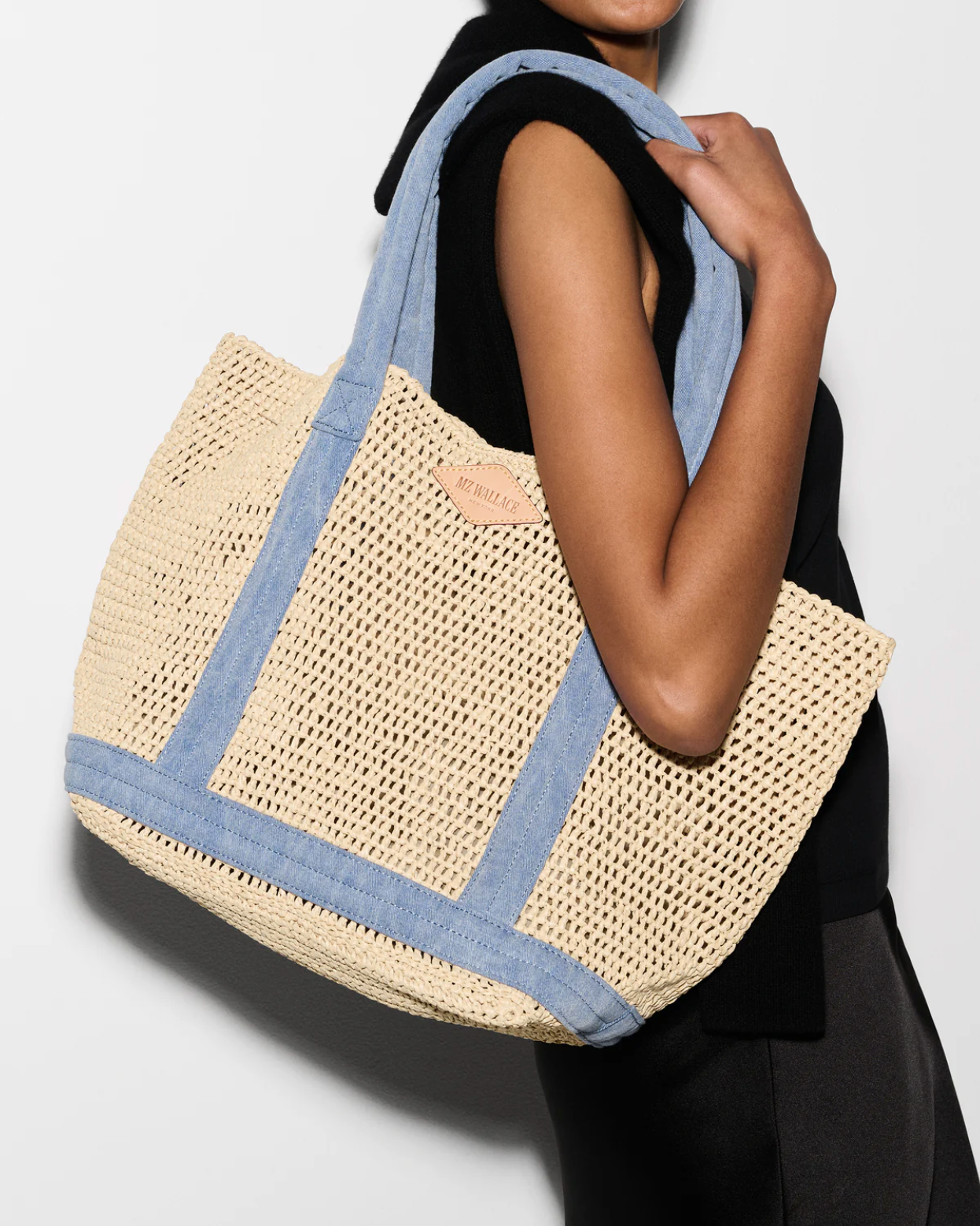 MZ Wallace Crochet/Light Denim Medium Crochet Tote
